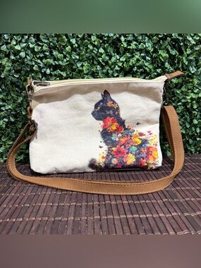 Cottagecore Floral Cat Canvas Crossbody Bag
